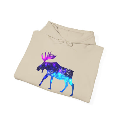 Galactic Moose Hoodie - Cozy Unisex Sweatshirt, Perfect for Nature Lovers, Gift for Animal Lovers, Astronomy Themed, Casual Wear