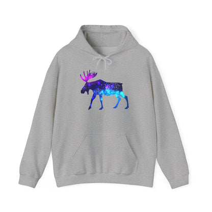 Galactic Moose Hoodie - Cozy Unisex Sweatshirt, Perfect for Nature Lovers, Gift for Animal Lovers, Astronomy Themed, Casual Wear