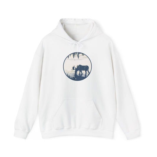 Serene Moose Silhouette Hoodie, Cozy Sweatshirt, Great for Nature Lovers, Perfect for Camping, Outdoor Adventures, Gift Idea for Friends