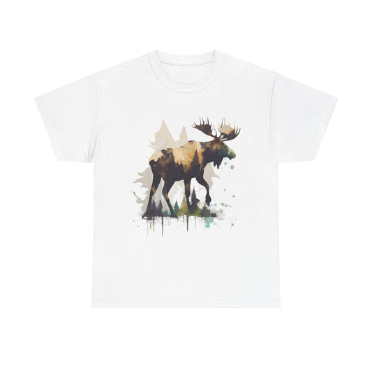 Moose Watercolor Unisex Tee, Nature Lover Gift, Fall Apparel, Wildlife T-Shirt, Casual Outfit, Outdoor Adventure Wear