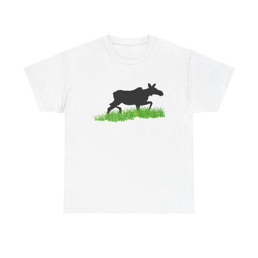 Running Moose Unisex Heavy Cotton Tee, Nature Lover Shirt, Wildlife Gift, Outdoor Adventure Tee, Fun Animal T-Shirt