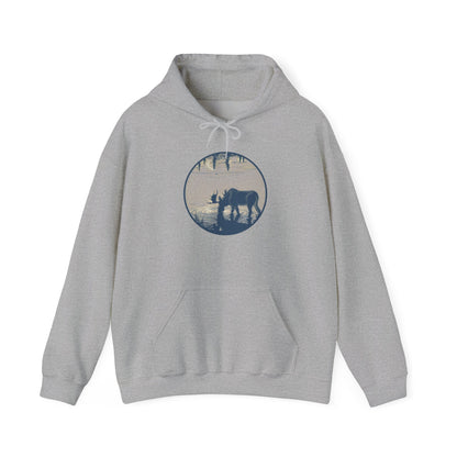 Serene Moose Silhouette Hoodie, Cozy Sweatshirt, Great for Nature Lovers, Perfect for Camping, Outdoor Adventures, Gift Idea for Friends